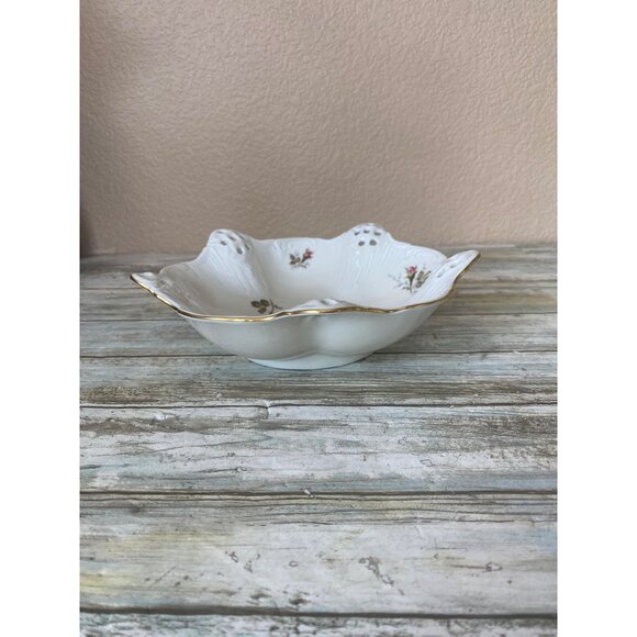 Classic Rose Rosenthal Germany Reticulated Bowl Pink Roses Gold Trim 7.5" - Picture 2 of 9